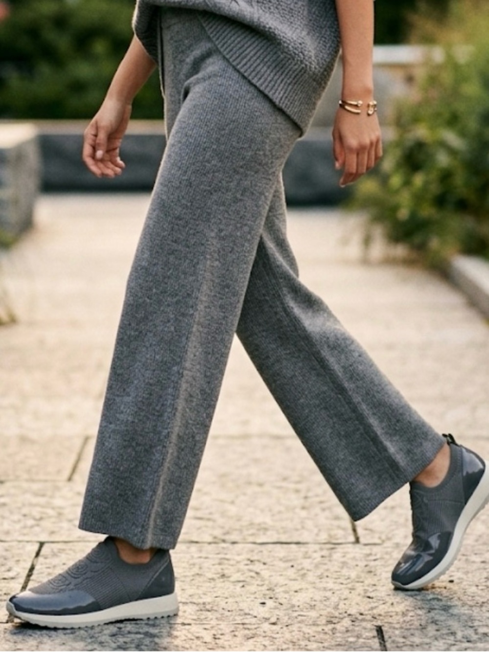 Taryn Rose Gray Slip-On Knit Sneakers